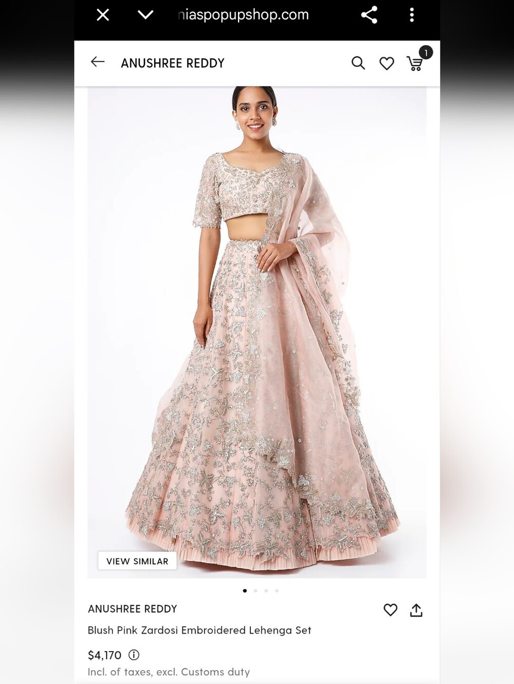 Anushree Reddy Embellished Pink and Silver Lehenga Set
